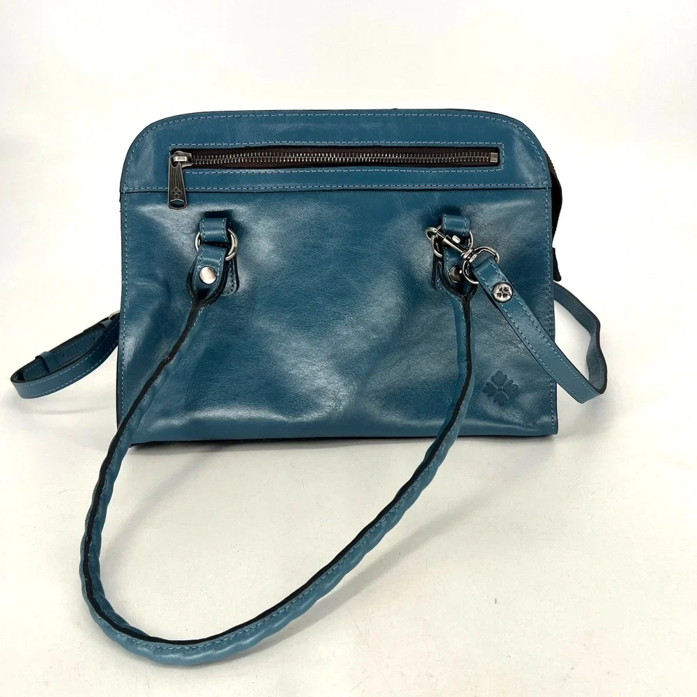 Patricia Nash Calvi Satchel Crossbody‎ Bag Leather Safflower Blue Boho Western
